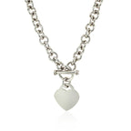 Sterling Silver Rolo Chain  with a Heart Toggle Charm and Rhodium Plating (8mm)