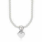 Sterling Silver Rhodium Plated Rolo Chain Necklace with a Heart Toggle Charm (6mm)