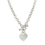Sterling Silver Rhodium Plated Rolo Chain Necklace with a Heart Toggle Charm (6mm)