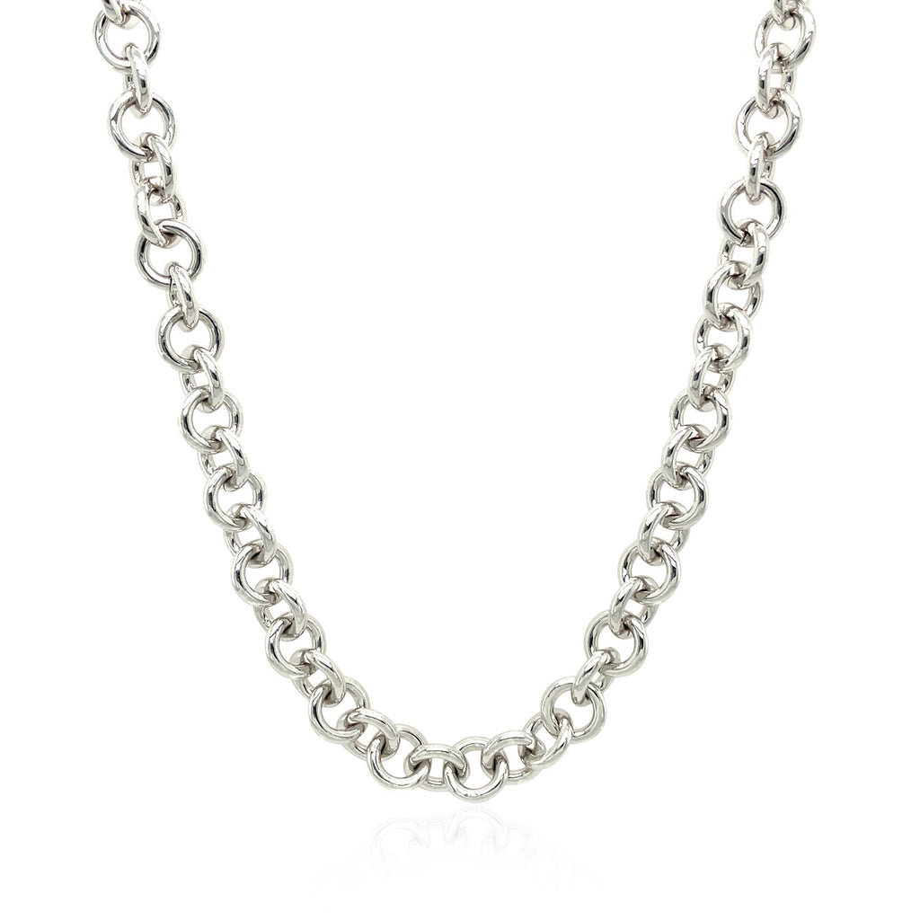 Sterling Silver Rhodium Plated Rolo Chain Necklace with a Heart Toggle Charm (6mm)