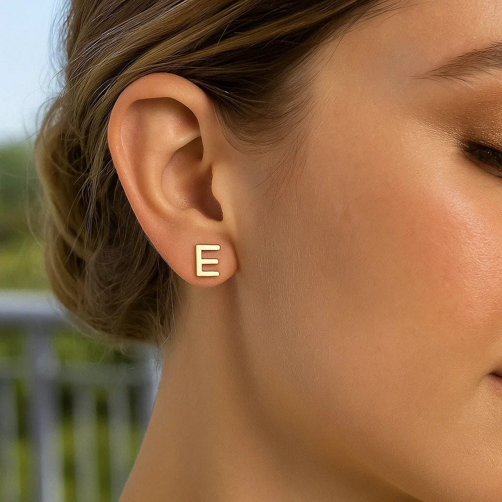 14K Yellow Gold Yours Truly Initial E Stud Earrings