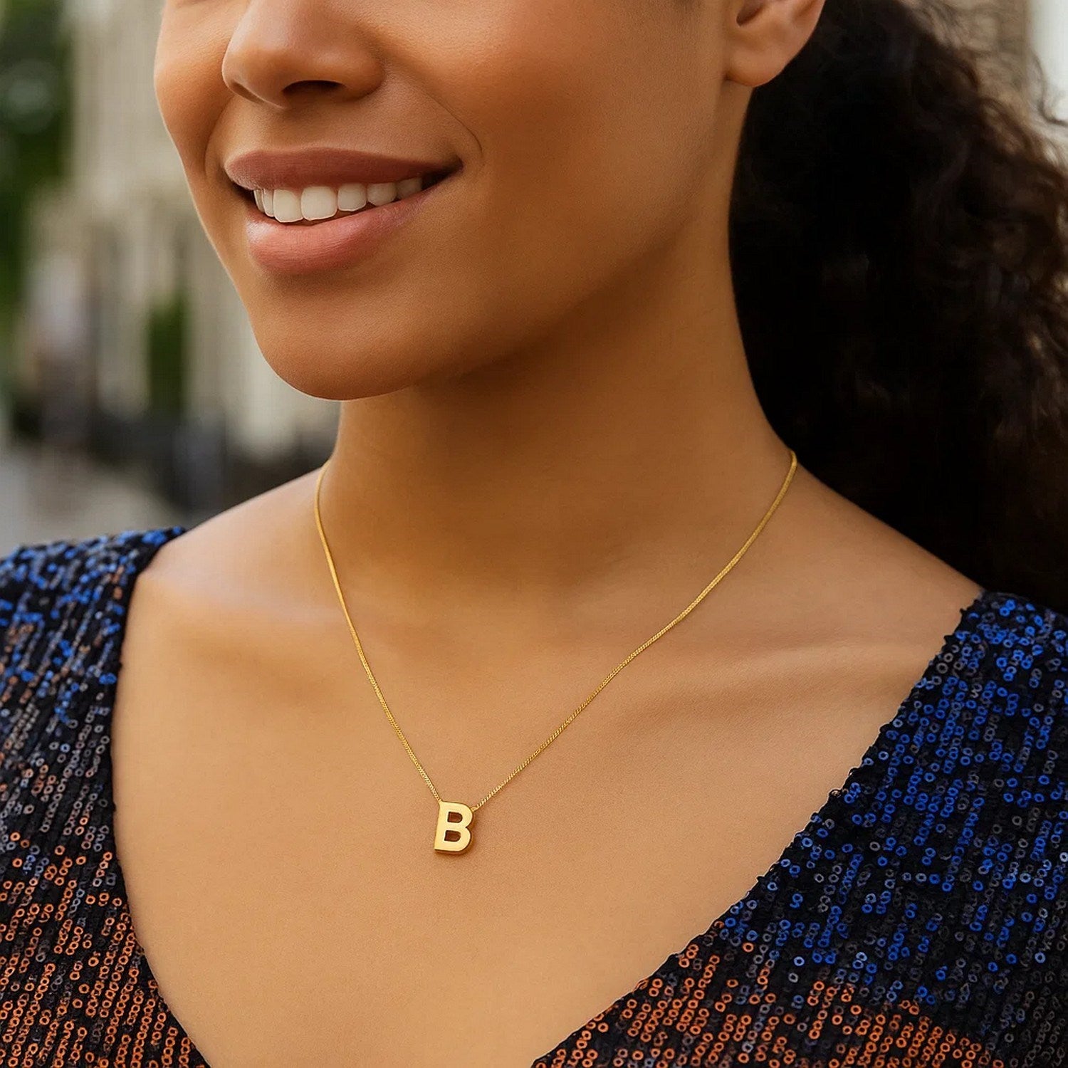 14K Yellow Gold Yours Truly Block Letter Initial B Necklace