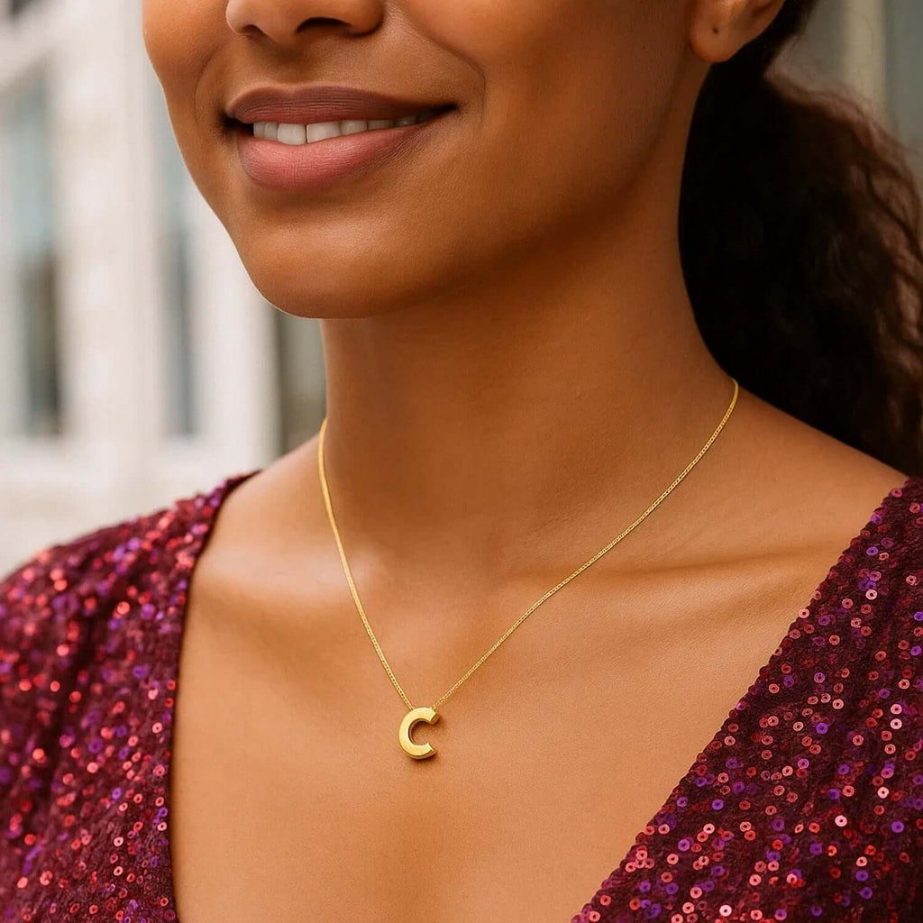 14K Yellow Gold Yours Truly Block Letter Initial C Necklace