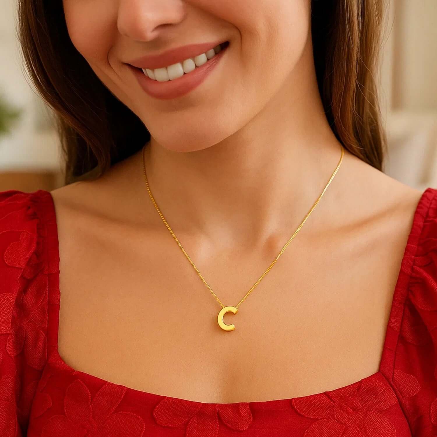 14K Yellow Gold Yours Truly Block Letter Initial C Necklace