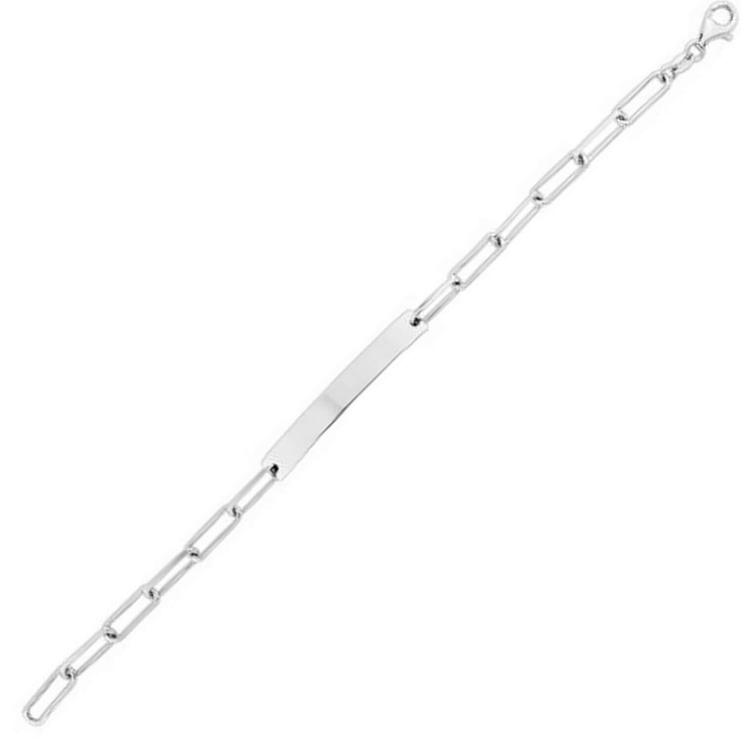 925 Silver Rhodium Plated Engravable Bar Paperclip Bracelet