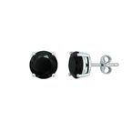 14k White Gold Stud Earrings with Black Faceted Cubic Zirconia(6mm)
