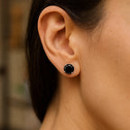 14k White Gold Stud Earrings with Black Faceted Cubic Zirconia(6mm)