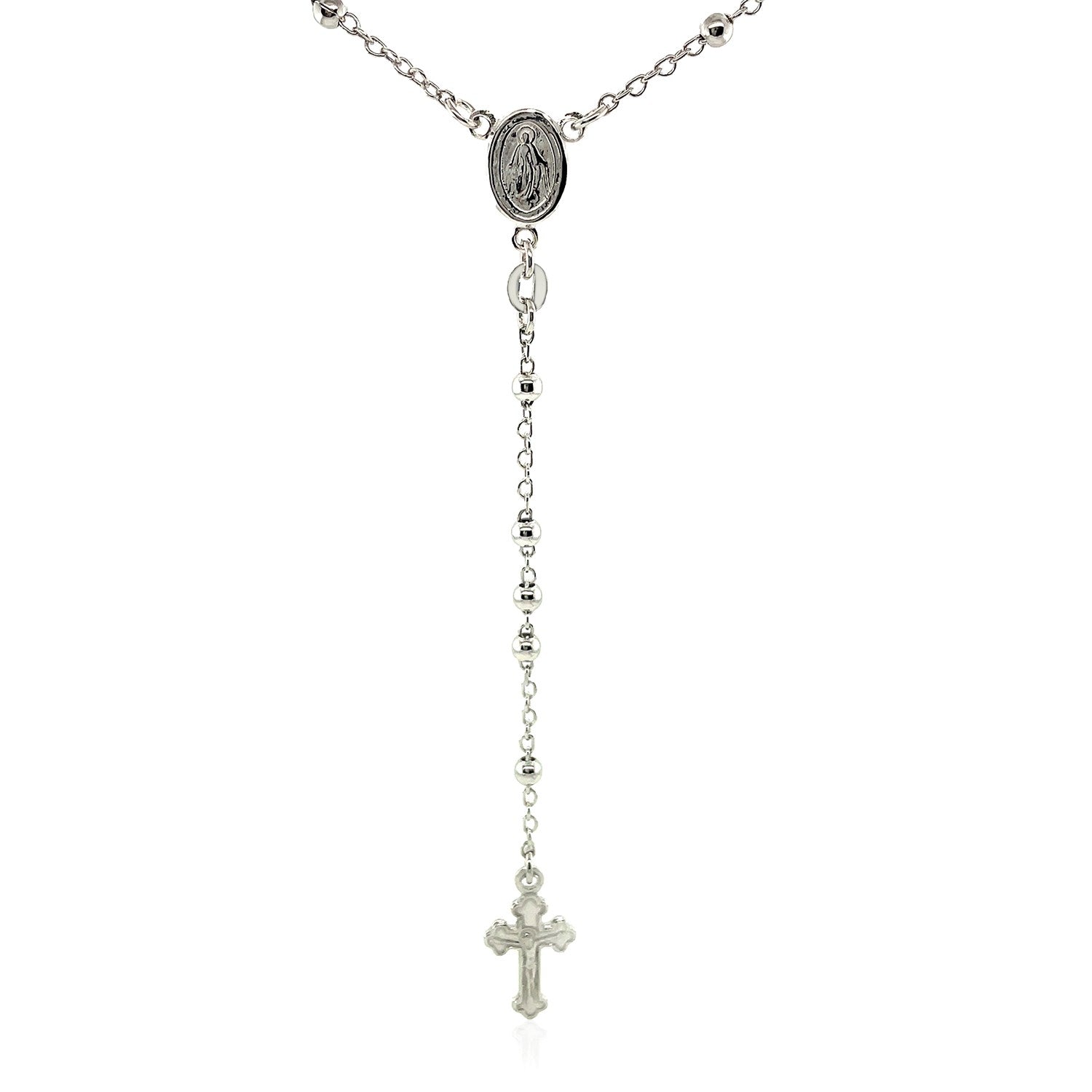 Fine Rosary Chain and Bead Necklace in 925 Sterling Silver