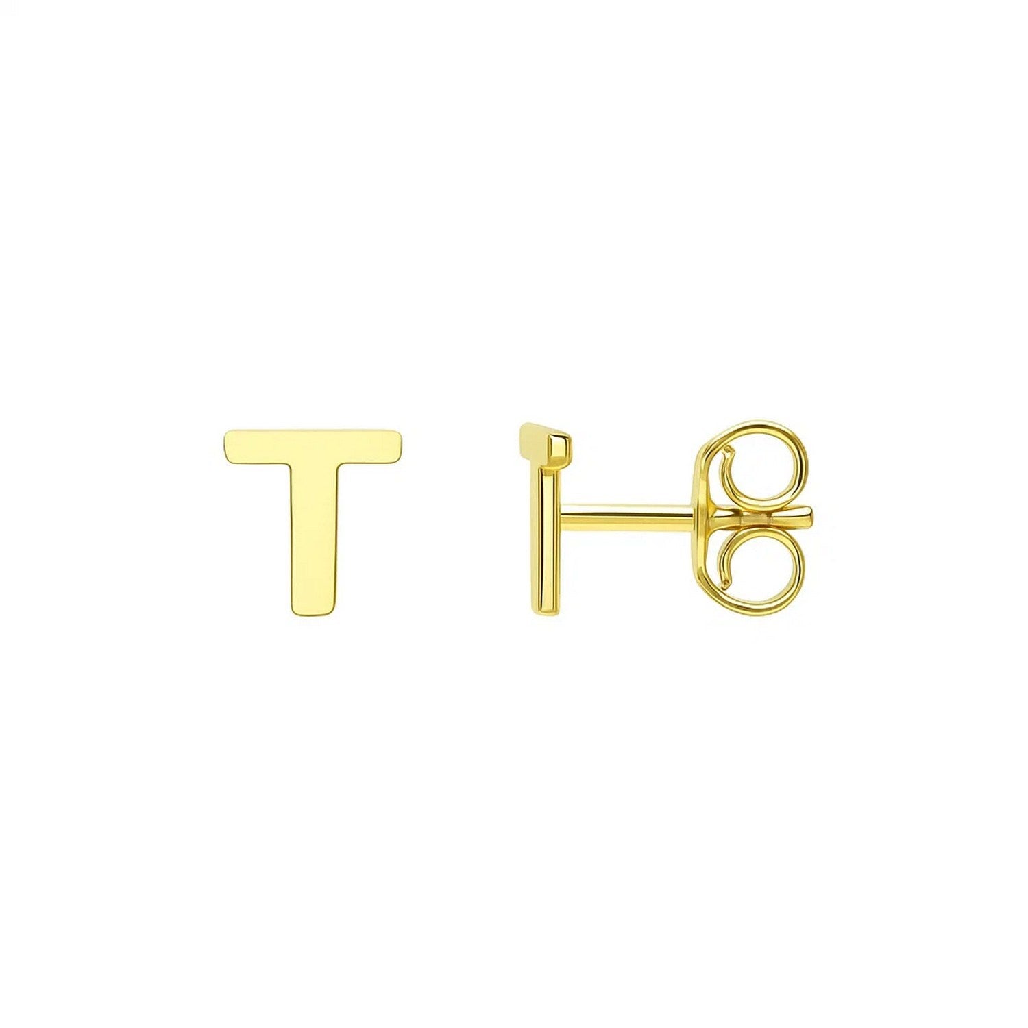 14K Yellow Gold Yours Truly Initial T Stud Earrings
