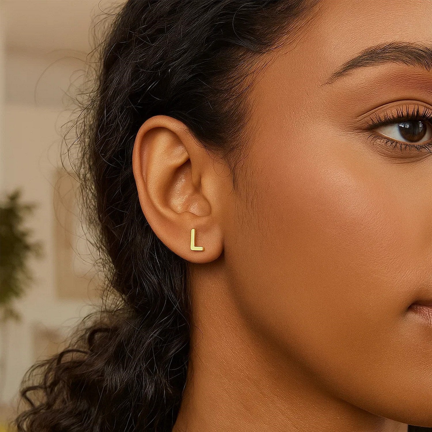 14K Yellow Gold Yours Truly Initial L Stud Earrings