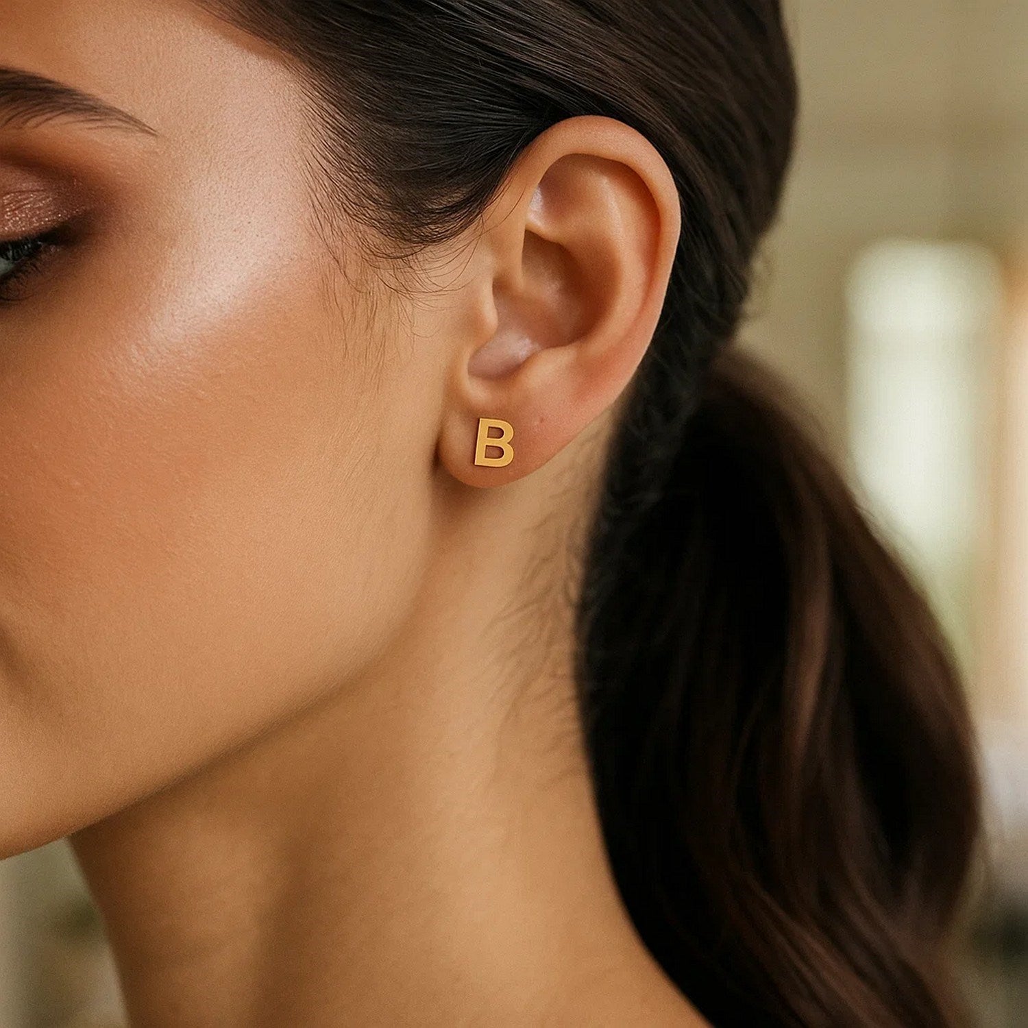 14K Yellow Gold Yours Truly Initial B Stud Earrings