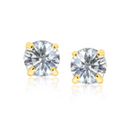 14k Yellow Gold Stud Earrings with White Hue Faceted Cubic Zirconia(3mm)