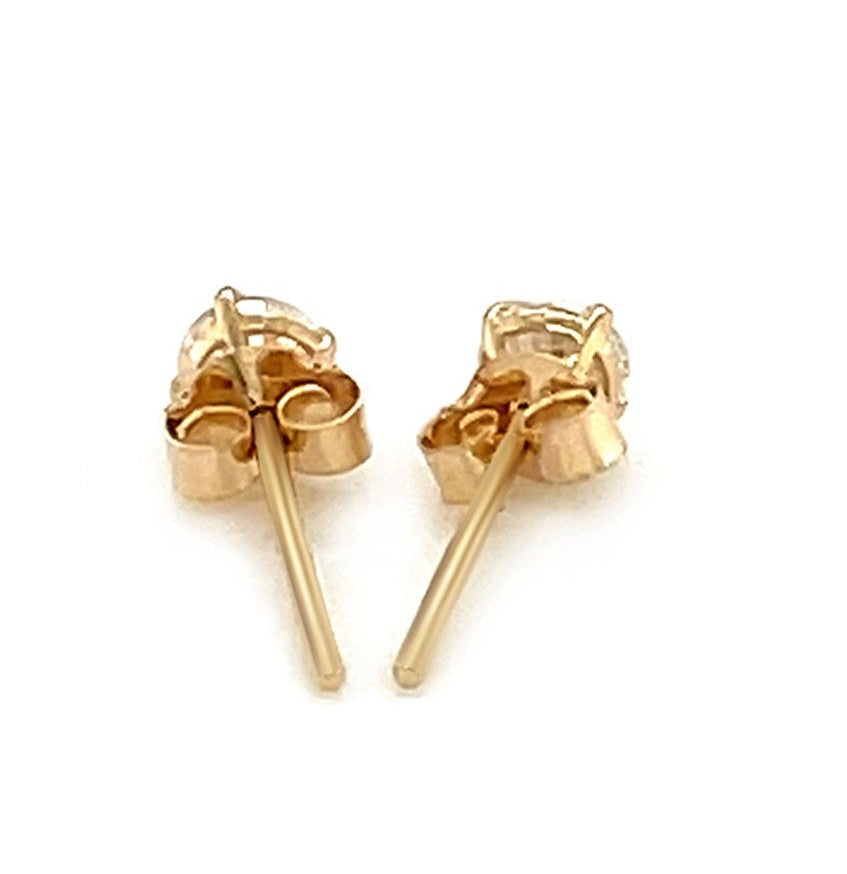 14k Yellow Gold Stud Earrings with White Hue Faceted Cubic Zirconia(3mm)