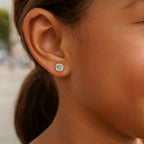 14k Yellow Gold Stud Earrings with White Hue Faceted Cubic Zirconia(3mm)