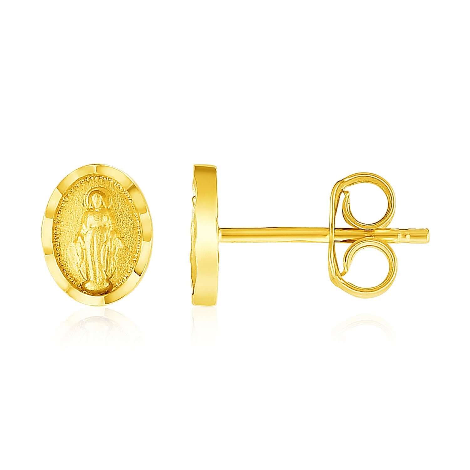 14k Yellow Gold Oval Virgin Mary Earrings