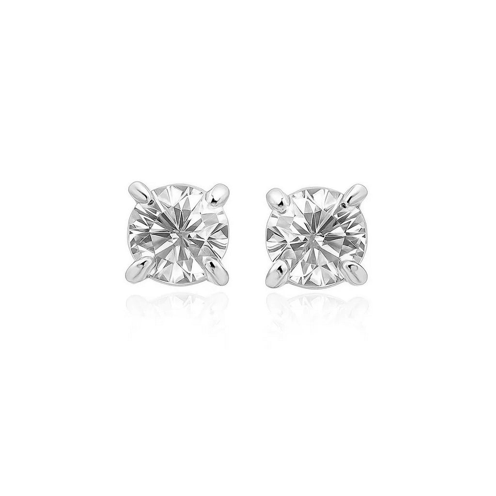 14k White Gold Stud Earrings with White Hue Faceted Cubic Zirconia(6mm)