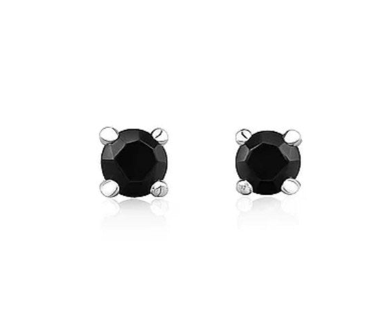 14k White Gold Black 3mm Faceted Cubic Zirconia Stud Earrings