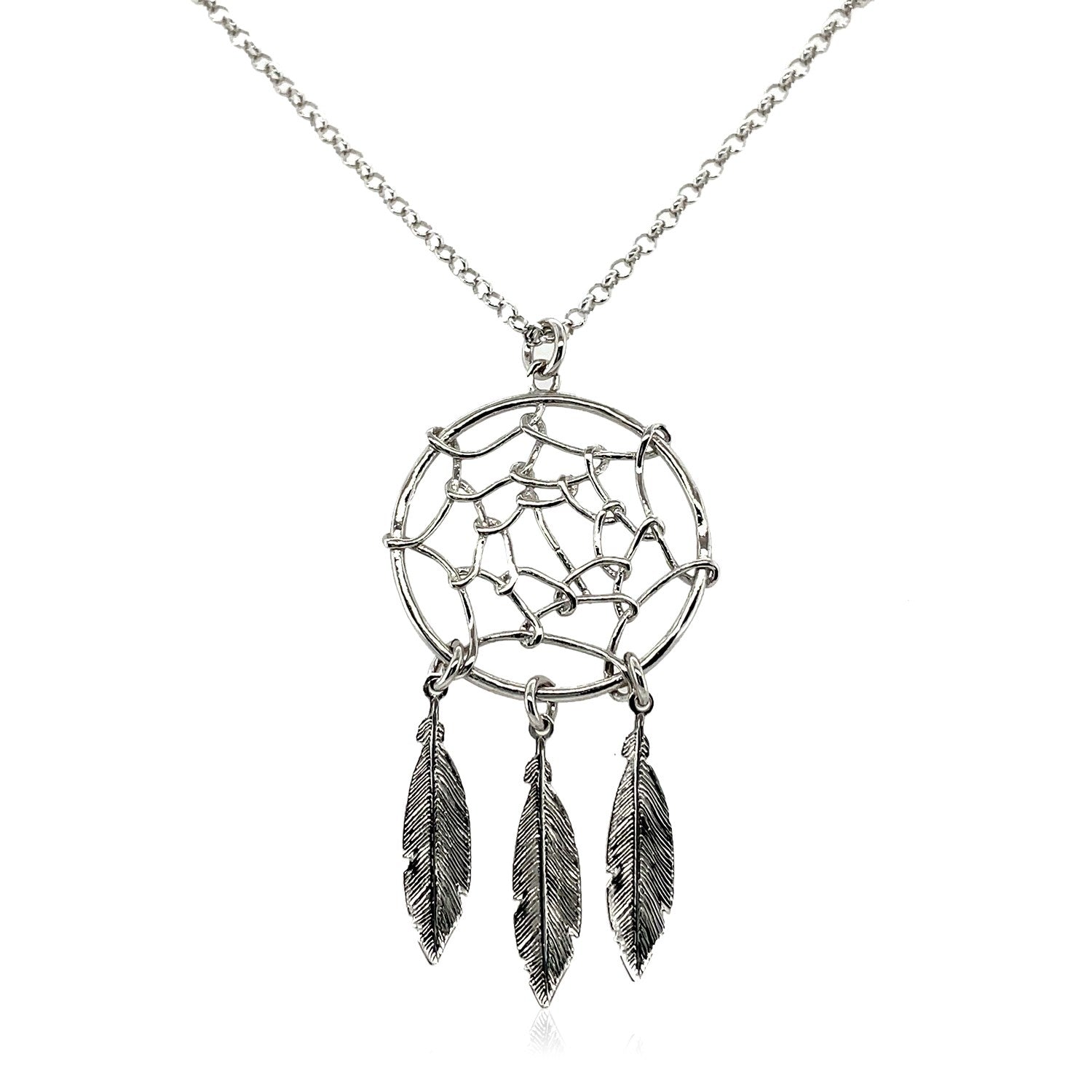 925 Sterling Silver 17 inch Dreamcatcher Pendant Necklace