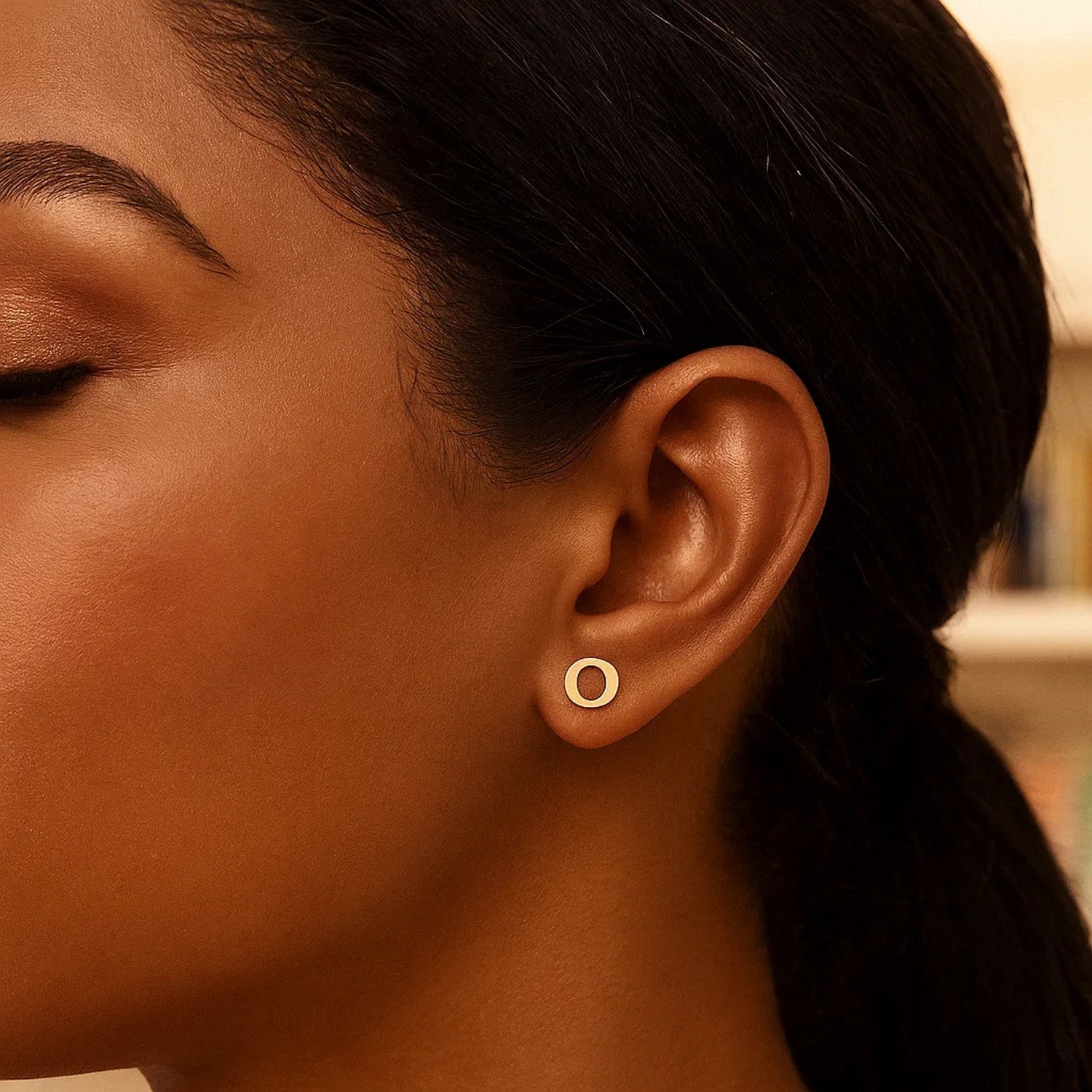 14K Yellow Gold Yours Truly Initial O Stud Earrings