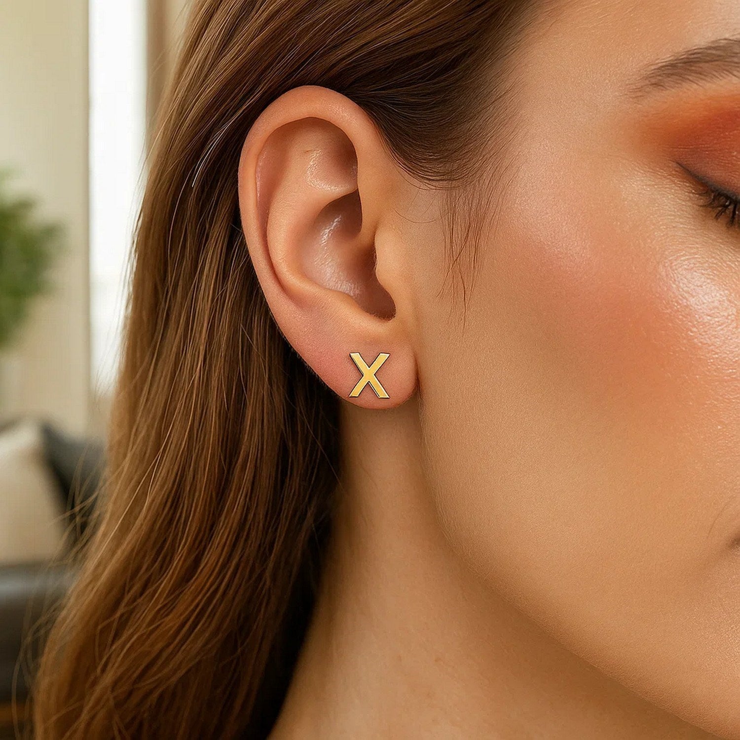 14K Yellow Gold Yours Truly Initial X Stud Earrings