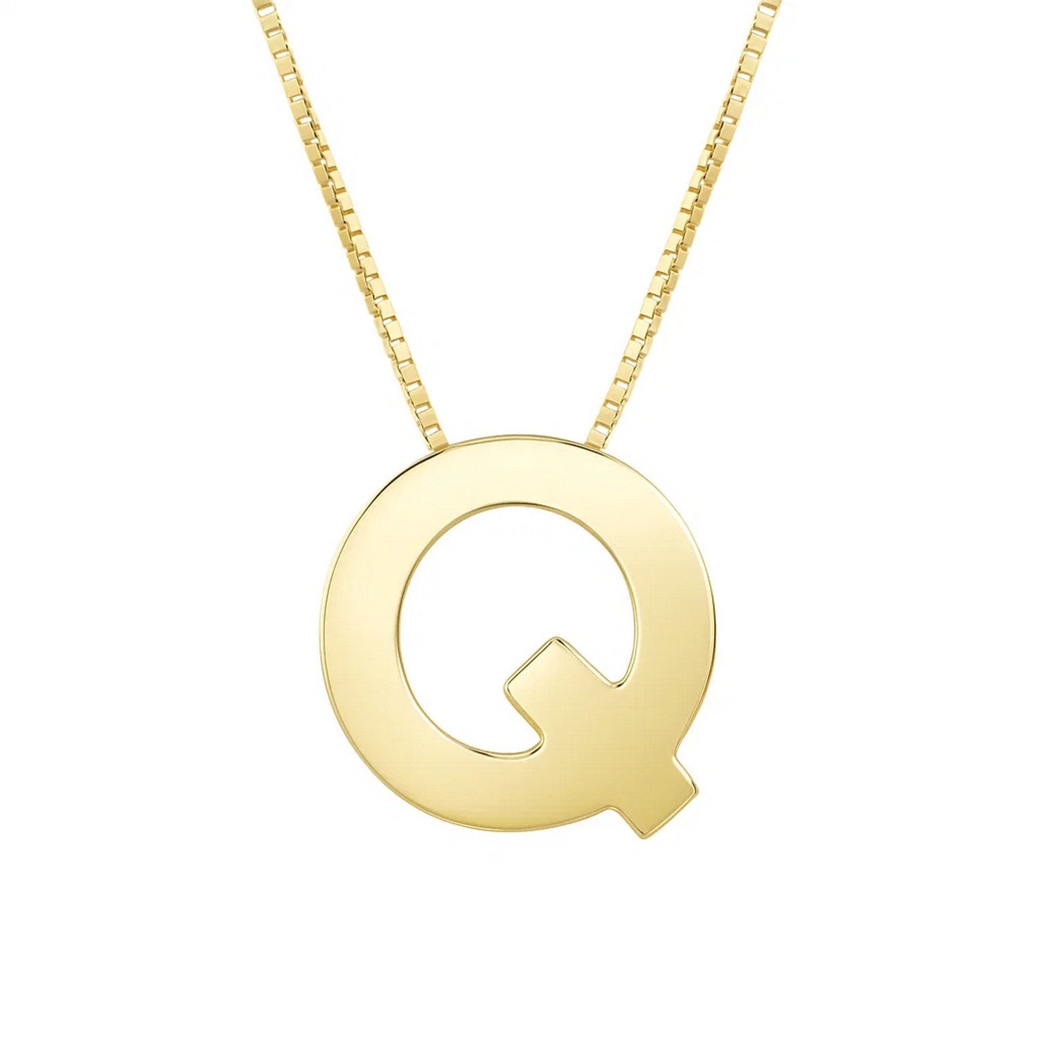 14K Yellow Gold Yours Truly Block Letter Initial Q Necklace