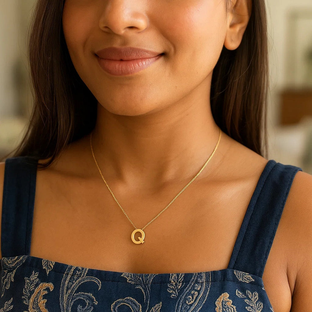 14K Yellow Gold Yours Truly Block Letter Initial Q Necklace